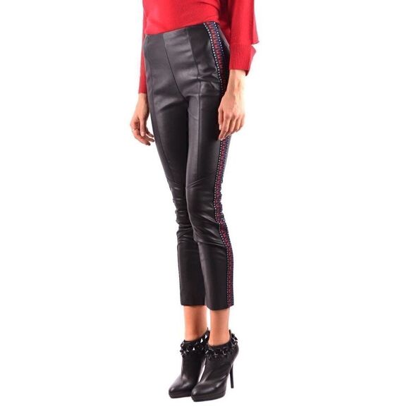 Pinko Faux Leather Trouser Pants w/ Side Embroidery Detail - Picture 2 of 12